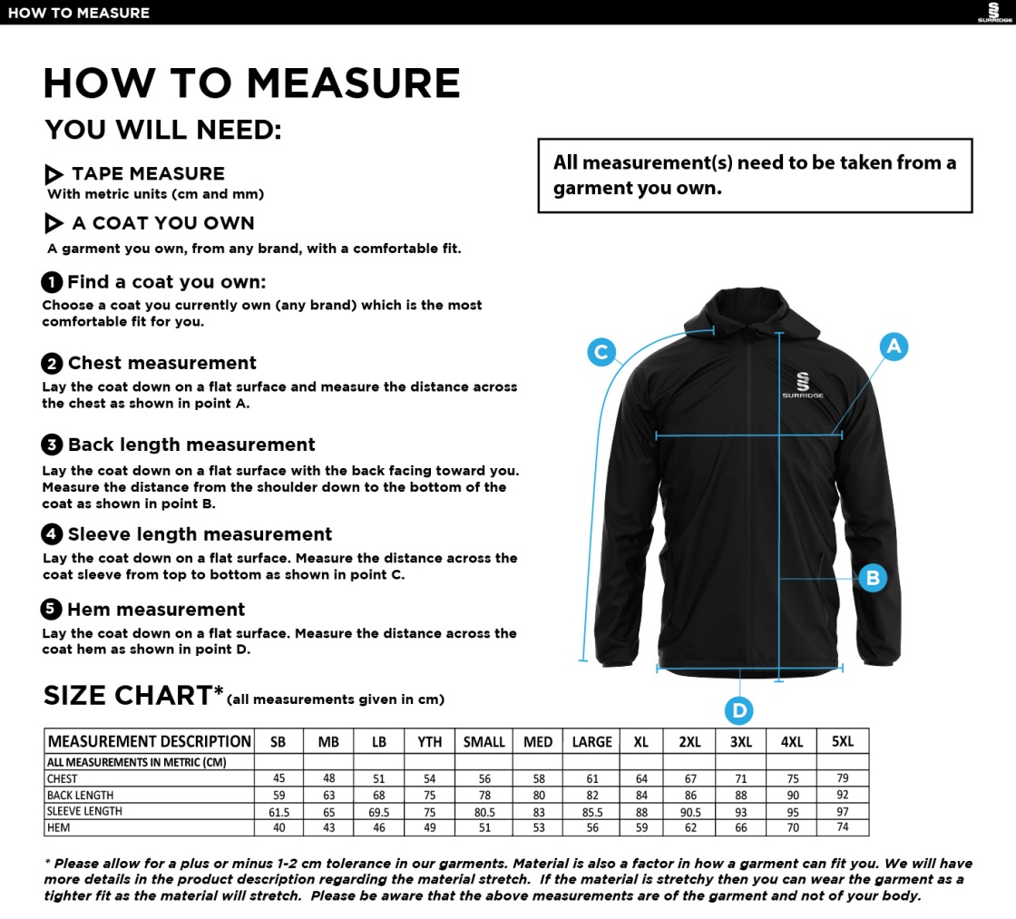 Dual Full Zip Training Jacket - Unisex - Size Guide