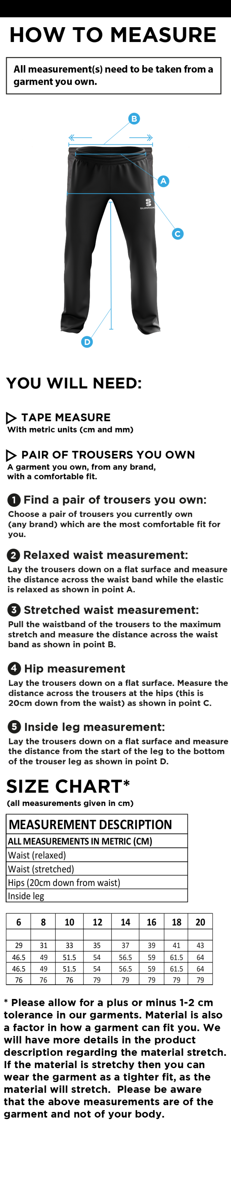 POPLIN TRACK PANT WITH LYCRA - WOMENS - Size Guide