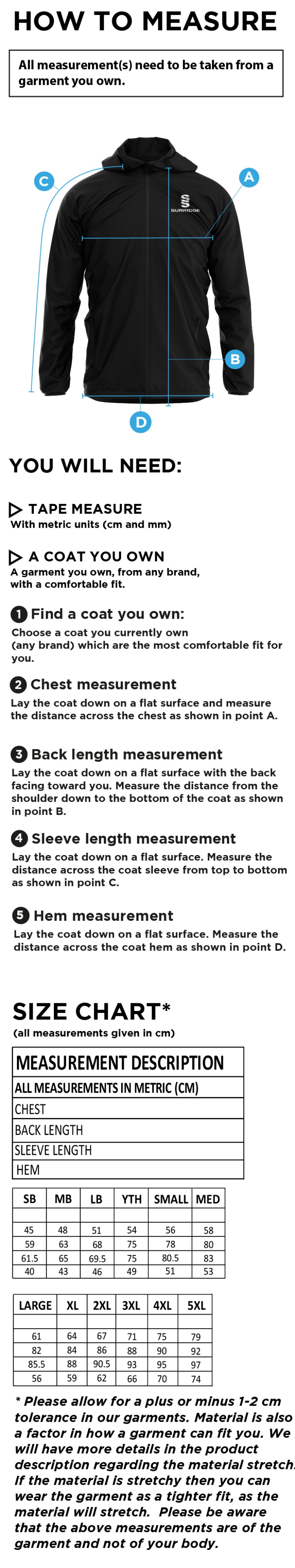 Dual Full Zip Training Jacket - Unisex - Size Guide