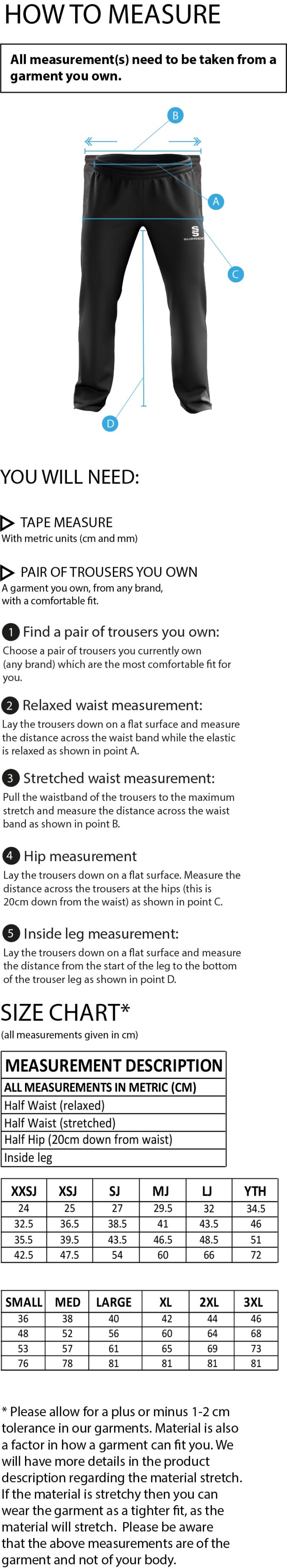 POPLIN TRACK PANT WITH LYCRA - Size Guide