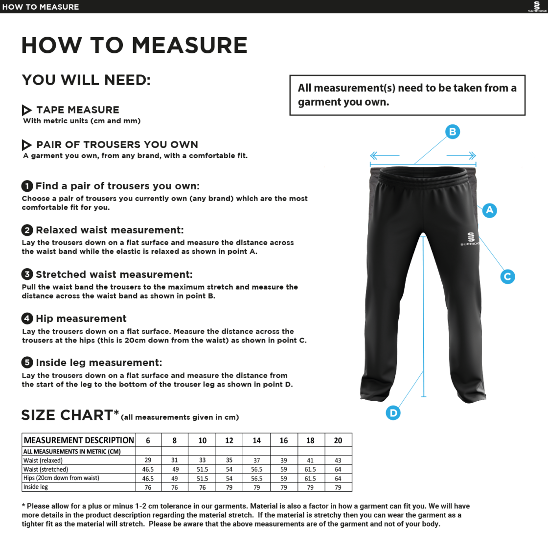 POPLIN TRACK PANT WITH LYCRA - WOMENS - Size Guide