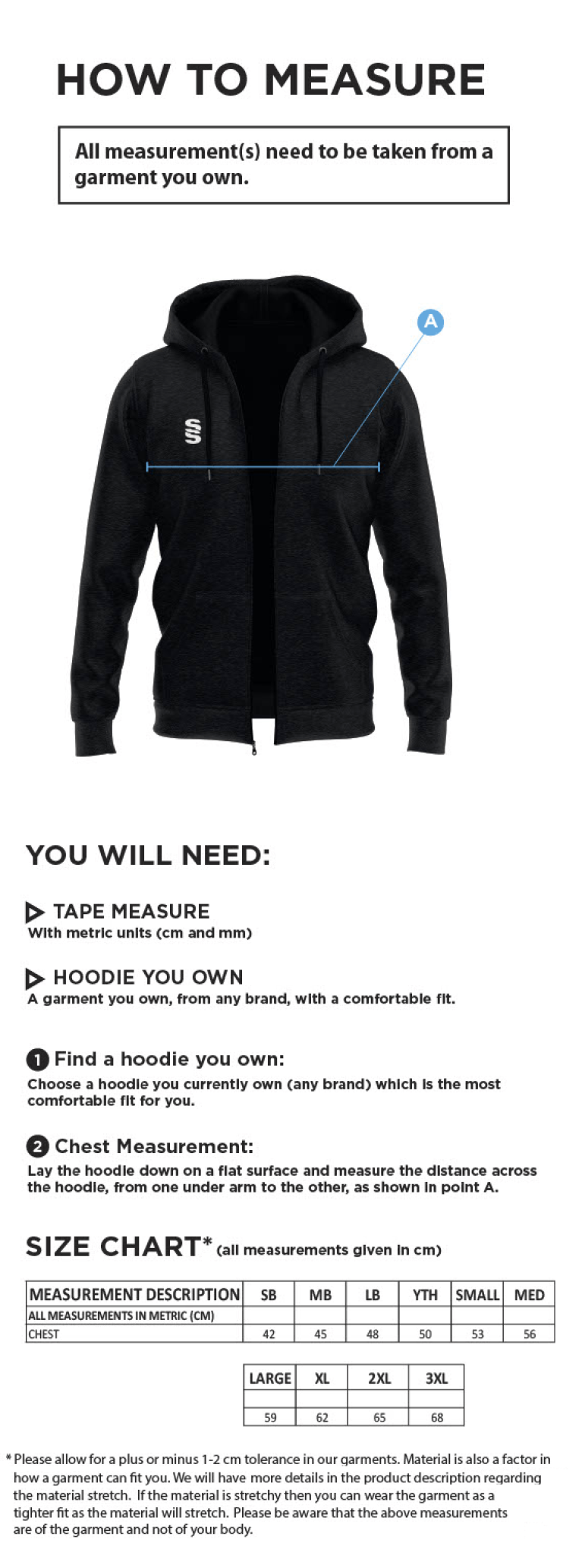 Dual Full Zip Hoody : Navy - Size Guide