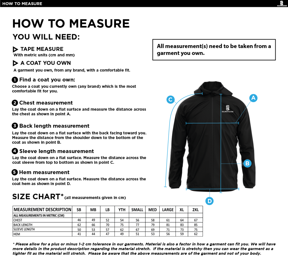 Dual Full Zip Training Jacket - Unisex - Size Guide